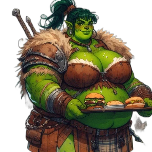food, concept art, fantasy art, comic book art, pixel art, green, armored, green-skinned transparent PNG cut-out