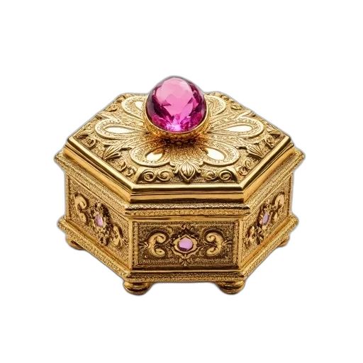 jewelry, crown, furniture, 3d render, gold, ornate, box, intricate transparent PNG cut-out