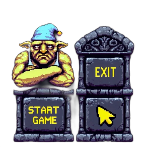 pixel art, concept art, pixel, art, displays, goblin-like, figure, wearing transparent PNG cut-out