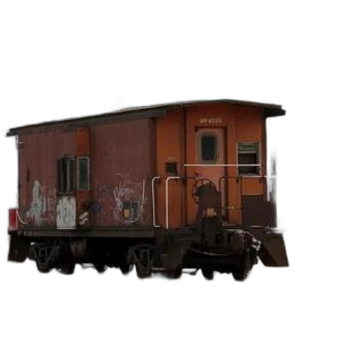 3d render, concept art, photorealistic, old, rusted, caboose, graffiti, side transparent PNG cut-out