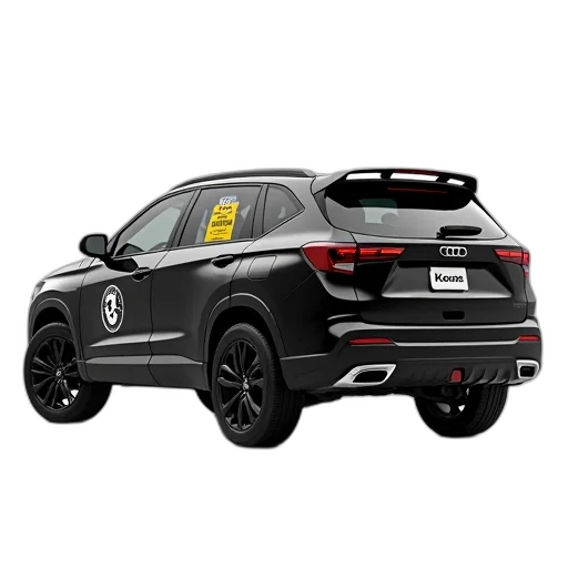car, 3d render, concept art, photorealistic, cartoon, black, suv, yellow transparent PNG cut-out