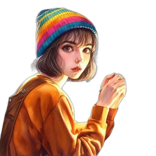hat, jacket, face, dress, fantasy art, photorealistic, oil painting, concept art transparent PNG cut-out