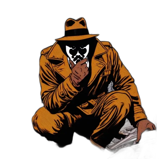 jacket, mask, hat, comic book art, concept art, cartoon, figure, brown transparent PNG cut-out