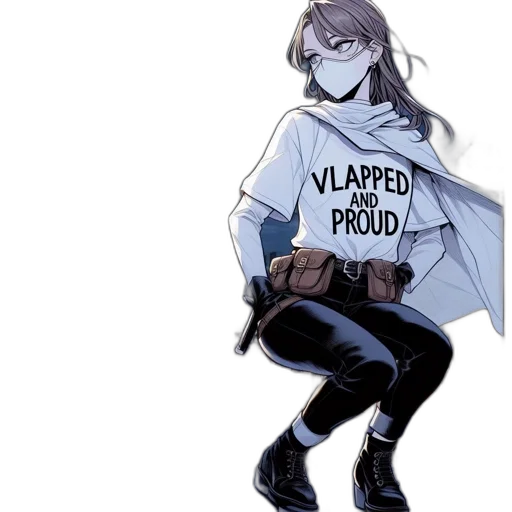 jacket, weapon, dress, concept art, anime, vaporwave, watercolor, dark transparent PNG cut-out
