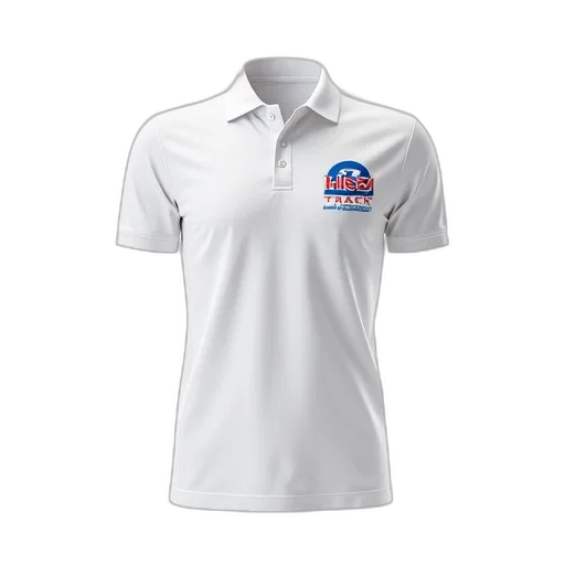 white, polo, shirt, blue, red, logo, chest, displayed transparent PNG cut-out