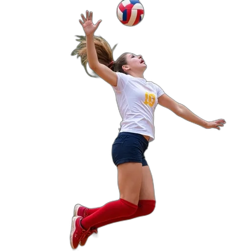 female, volleyball, player, leaping, air, hit, her, right transparent PNG cut-out