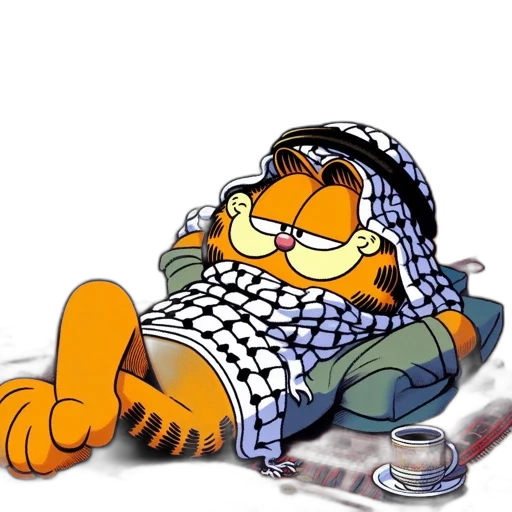 cartoon, garfield, cat, enjoys, evening, repose, desert, surroundings transparent PNG cut-out
