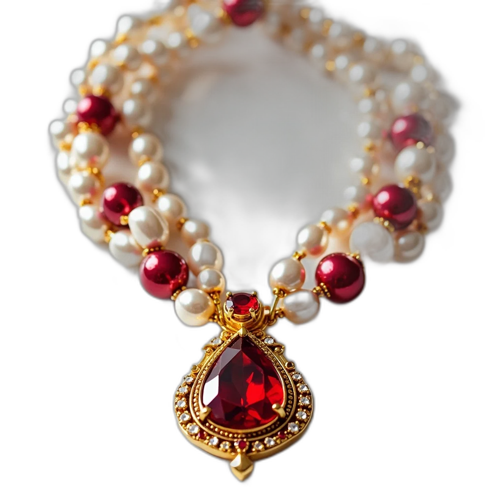 jewelry, crown, 3d render, red, close-up, image, gold, necklace transparent PNG cut-out