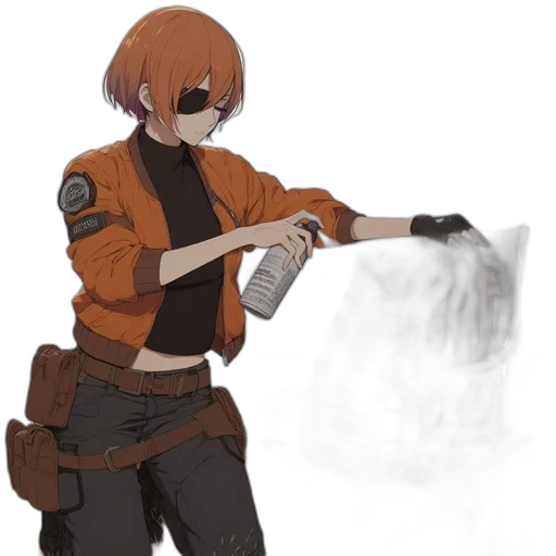 weapon, jacket, staff, robot, concept art, anime, cyberpunk, pixel art transparent PNG cut-out