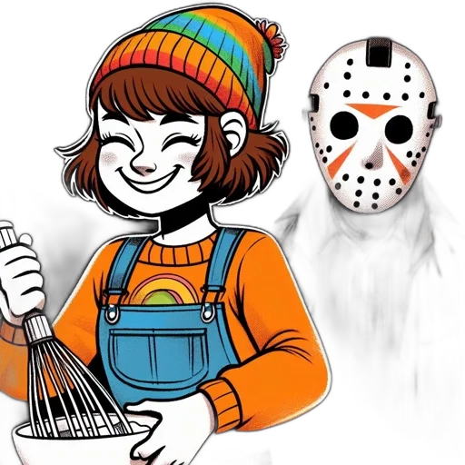 mask, concept art, cartoon, comic book art, pixel art, two, figures, interact transparent PNG cut-out