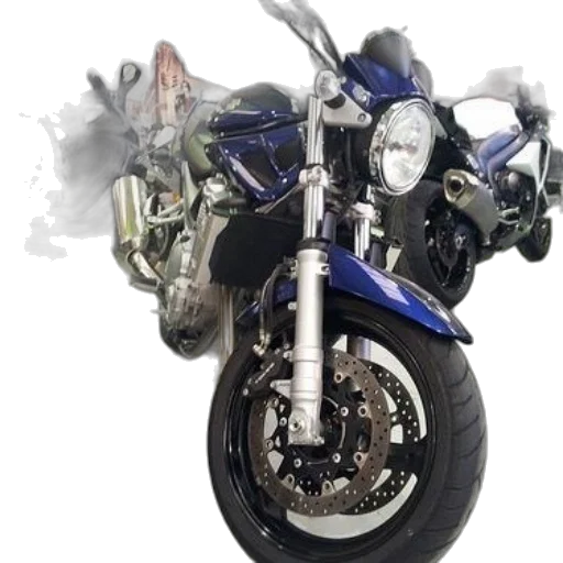 weapon, photorealistic, 3d render, concept art, blue, motorcycle, black, front transparent PNG cut-out