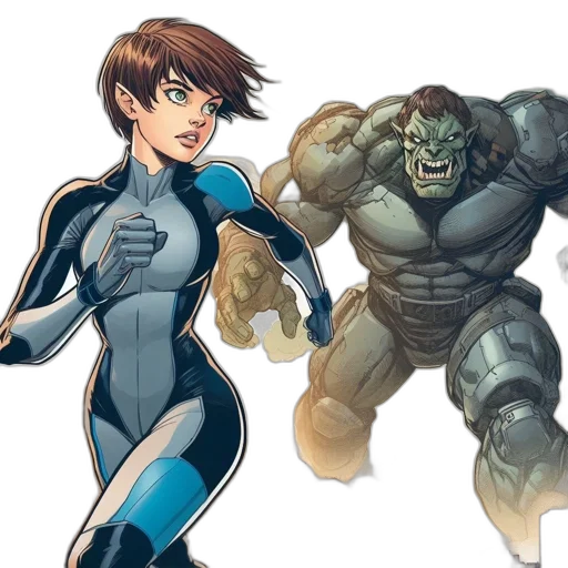 comic book art, concept art, animated, scene, features, fast-running, female, character transparent PNG cut-out