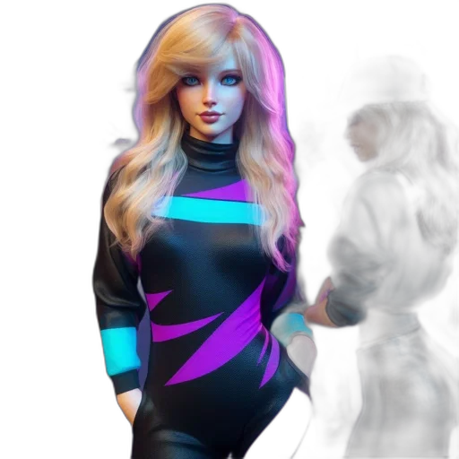 robot, dress, concept art, 3d render, vaporwave, fantasy art, neon lights, outer space transparent PNG cut-out