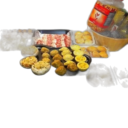 food, 3d render, variety, finger, foods, including, stuffed, mushrooms transparent PNG cut-out