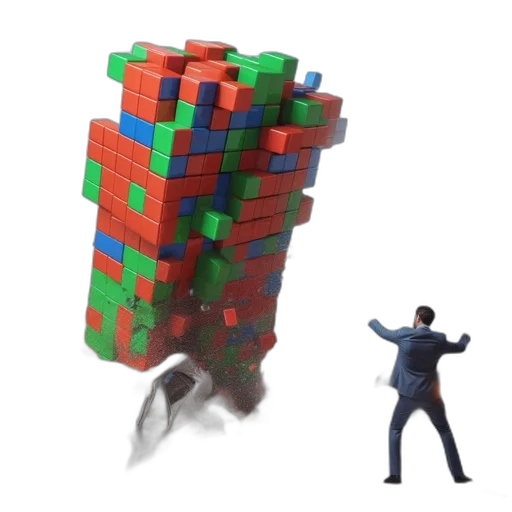 3d render, concept art, pixel art, urban, scene, massive, multicolored, structure transparent PNG cut-out