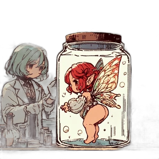 bottle, dress, creature, concept art, watercolor, pixel art, fantasy art, underwater transparent PNG cut-out
