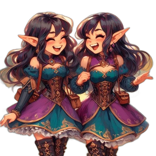 fantasy art, concept art, pixel art, 3d render, dark, two, identical, female transparent PNG cut-out