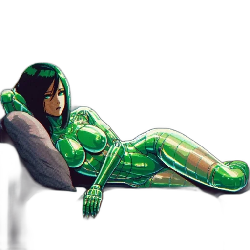 robot, comic book art, concept art, fantasy art, pixel art, outer space, underwater, green transparent PNG cut-out