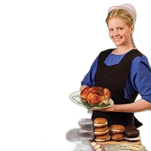 food, staff, photorealistic, woman, kitchen, setting, holds, plate transparent PNG cut-out