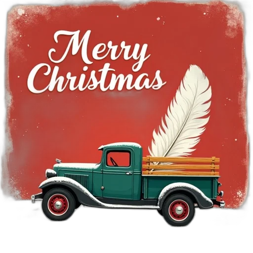 stylized, illustration, vintage, pickup, truck, wooden, flatbed, now transparent PNG cut-out