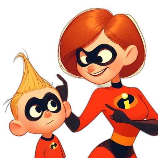 cartoon, comic book art, concept art, 3d render, two, characters, incredibles, film transparent PNG cut-out