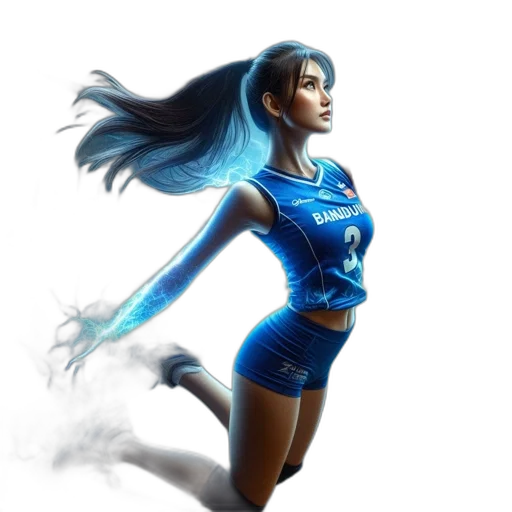concept art, fantasy art, comic book art, photorealistic, blue, female, volleyball, player transparent PNG cut-out