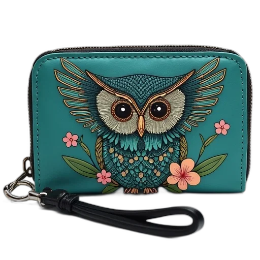 teal-colored, wallet, black, strap, silver, zipper, pull, displayed transparent PNG cut-out