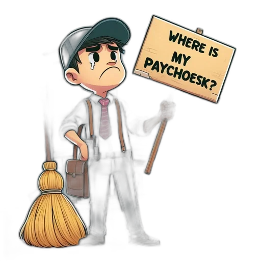 staff, cartoon, 3d render, concept art, pixel art, character, dressed, janitor transparent PNG cut-out