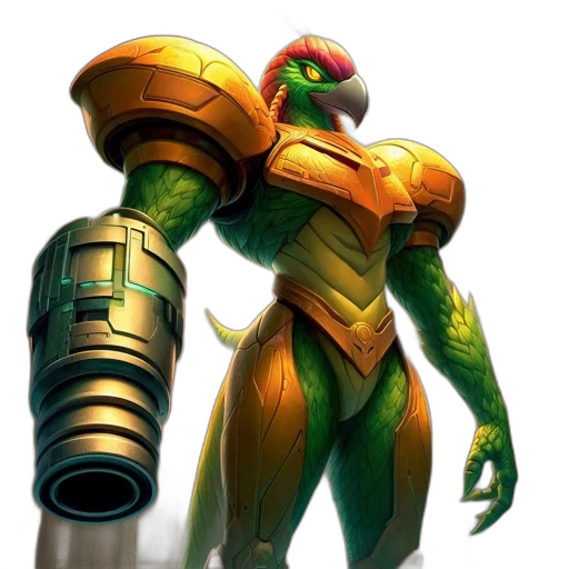 robot, weapon, staff, concept art, 3d render, fantasy art, comic book art, green transparent PNG cut-out