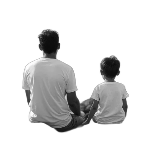 3d render, photorealistic, concept art, black, white, photograph, man, child transparent PNG cut-out