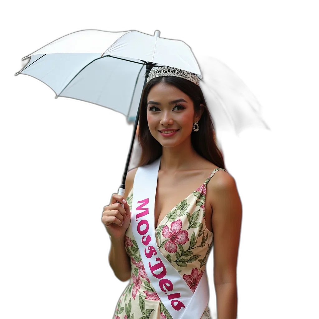 umbrella, dress, crown, staff, photorealistic, 3d render, rain, woman transparent PNG cut-out