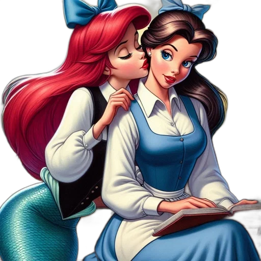 cartoon, comic book art, fantasy art, photorealistic, underwater, two, female, characters transparent PNG cut-out