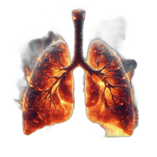 mask, jacket, bottle, photorealistic, lungs, engulfed, flames, bright transparent PNG cut-out