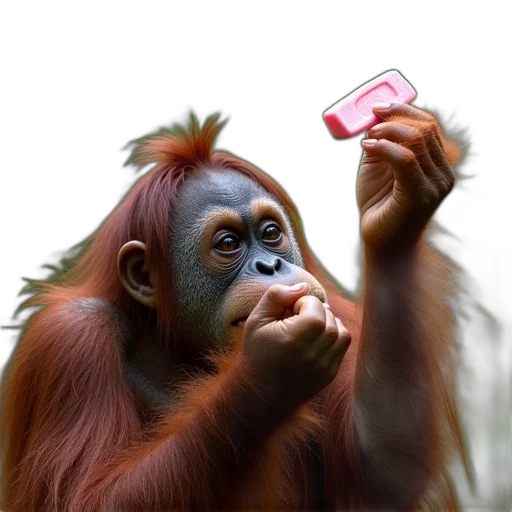 animal, creature, jewelry, face, photorealistic, orangutana, reaches, piece transparent PNG cut-out