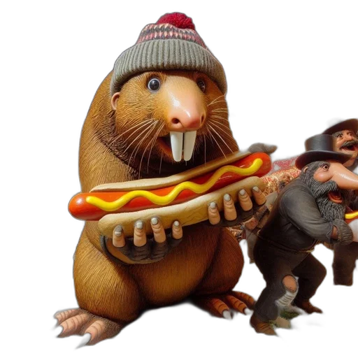 concept art, 3d render, festive, rat-like, creature, beanie, hat, holds transparent PNG cut-out
