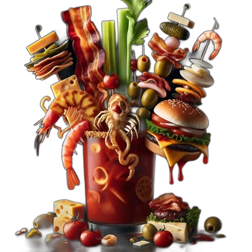 food, photorealistic, 3d render, concept art, assortment, items, including, skewered transparent PNG cut-out