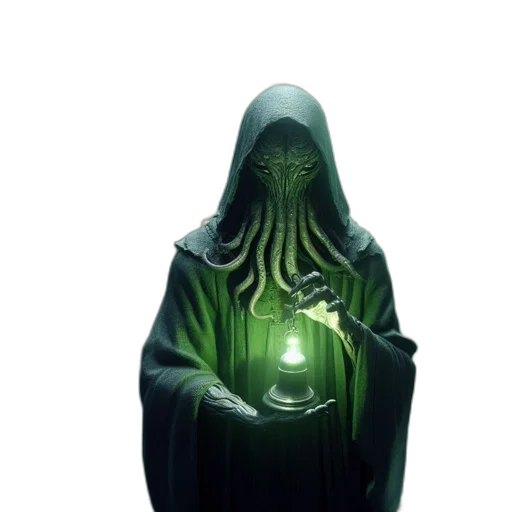 mask, creature, jacket, staff, concept art, fantasy art, 3d render, pixel art transparent PNG cut-out