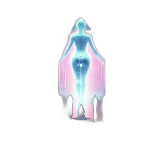 jewelry, robot, dress, creature, vaporwave, concept art, 3d render, pixel art transparent PNG cut-out