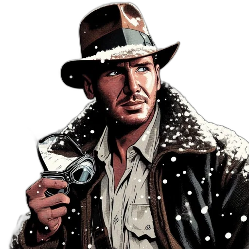 hat, jacket, comic book art, concept art, photorealistic, cartoon, snow, man transparent PNG cut-out