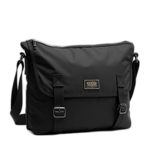 dark, monochrome, black, canvas, messenger, bag, zipper, closure transparent PNG cut-out