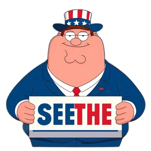cartoon, concept art, animated, peter, griffin, blue, suit, top transparent PNG cut-out