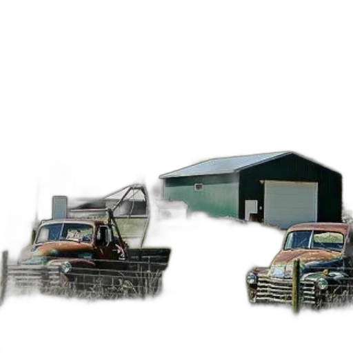 car, 3d render, photorealistic, concept art, rustic, farm, scene, old transparent PNG cut-out
