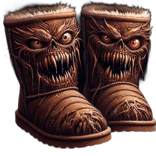 shoes, concept art, pair, brown, boots, intricate, demon-like, designs transparent PNG cut-out