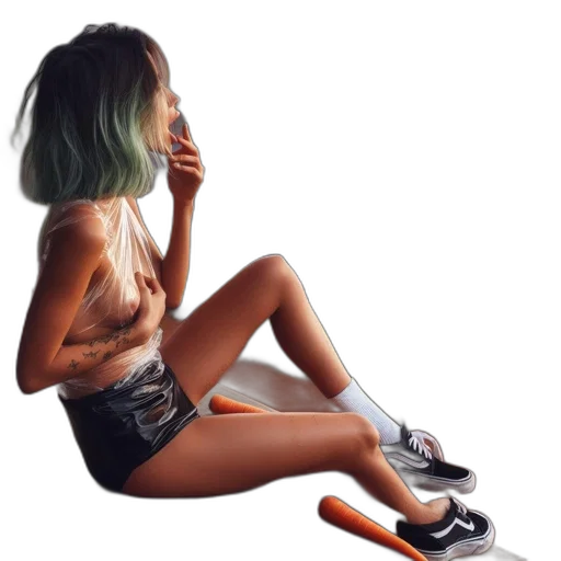 shoes, hair, dress, creature, vaporwave, concept art, photorealistic, cyberpunk transparent PNG cut-out