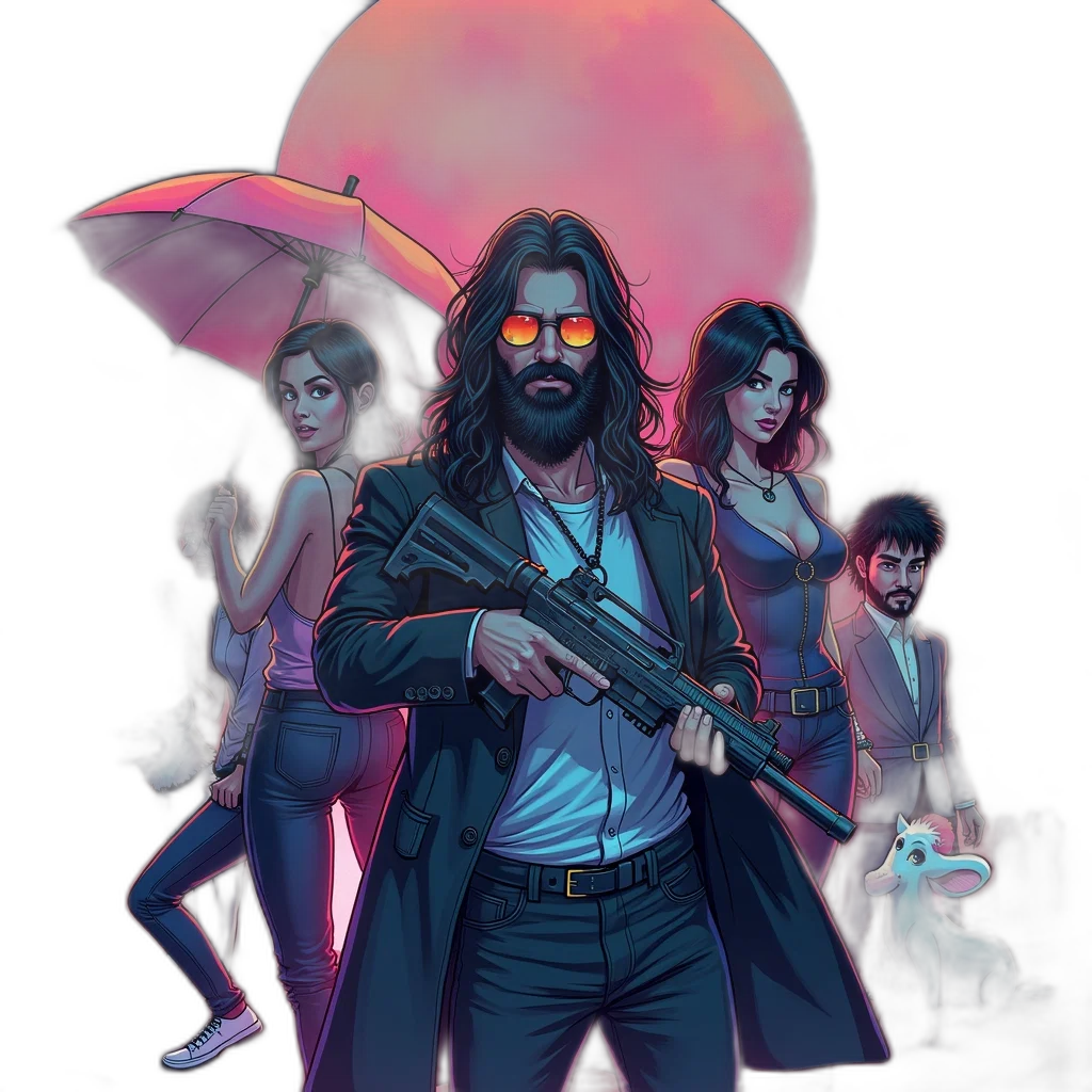 jacket, concept art, comic book art, cyberpunk, fantasy art, neon lights, fire, neon transparent PNG cut-out