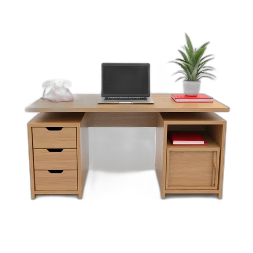 furniture, staff, 3d render, modern, office, setup, wooden, desk transparent PNG cut-out