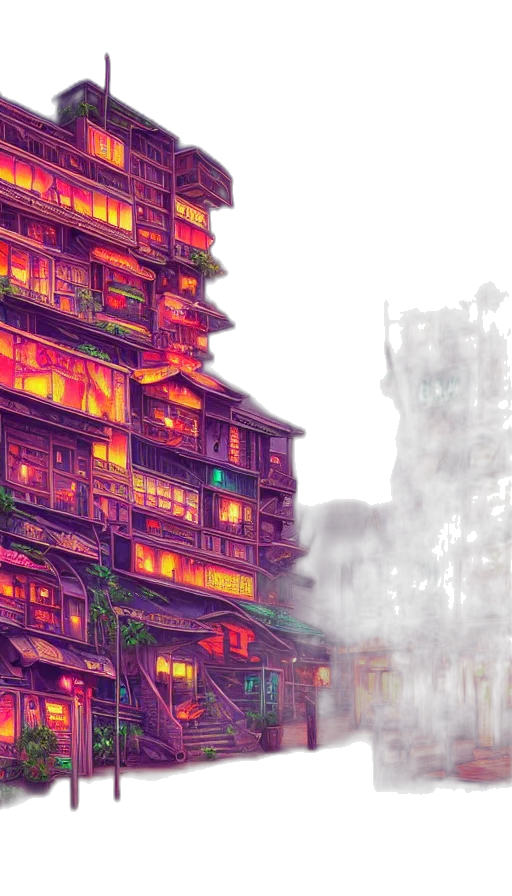 building, concept art, cyberpunk, watercolor transparent PNG cut-out