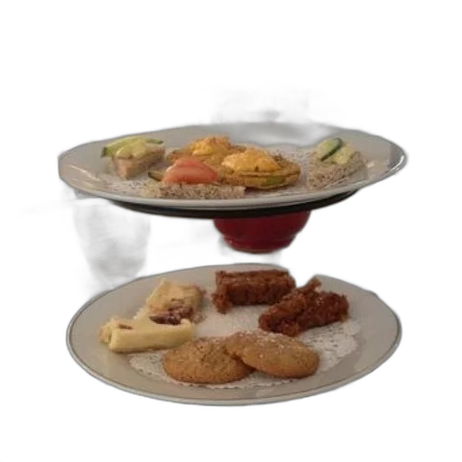 food, 3d render, tiered, tray, various, pastries, sandwiches, accompanied transparent PNG cut-out