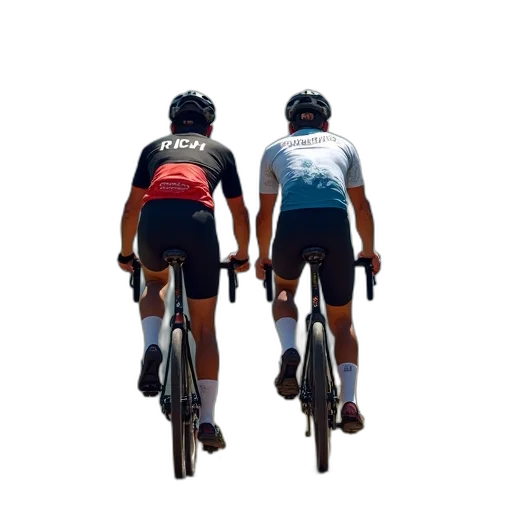 3d render, two, cyclists, riding, side, mountain, trail, cyclist transparent PNG cut-out