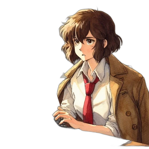 jacket, staff, face, weapon, anime, pixel art, concept art, cartoon transparent PNG cut-out